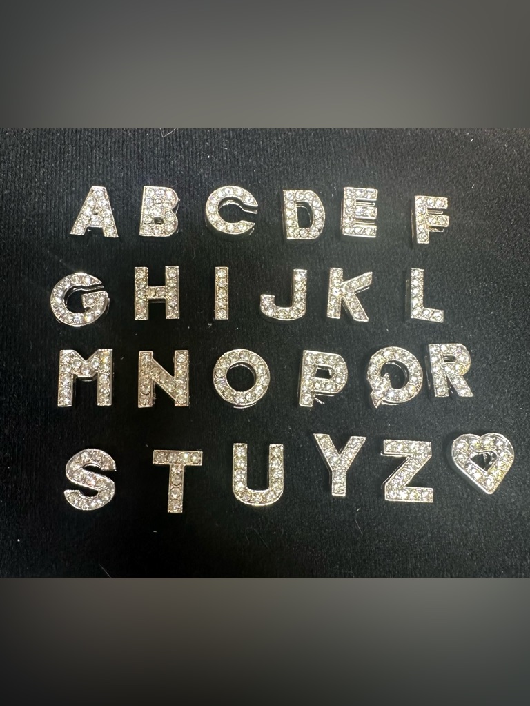 Rhinestone Letter Charms  Silver Alphabet Set